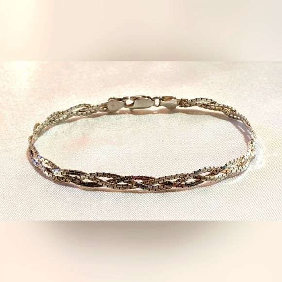 Vintage 925 Sterling Silver Braided 3-Strand Boston Link Chain Bracelet 7.5" - Picture 1 of 10